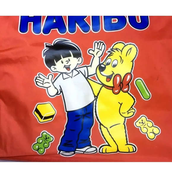 Haribo Candy Themed Red Tote Bag Unique Haribo Bear Boy Blue Logo Wood Handle - Picture 4 of 9